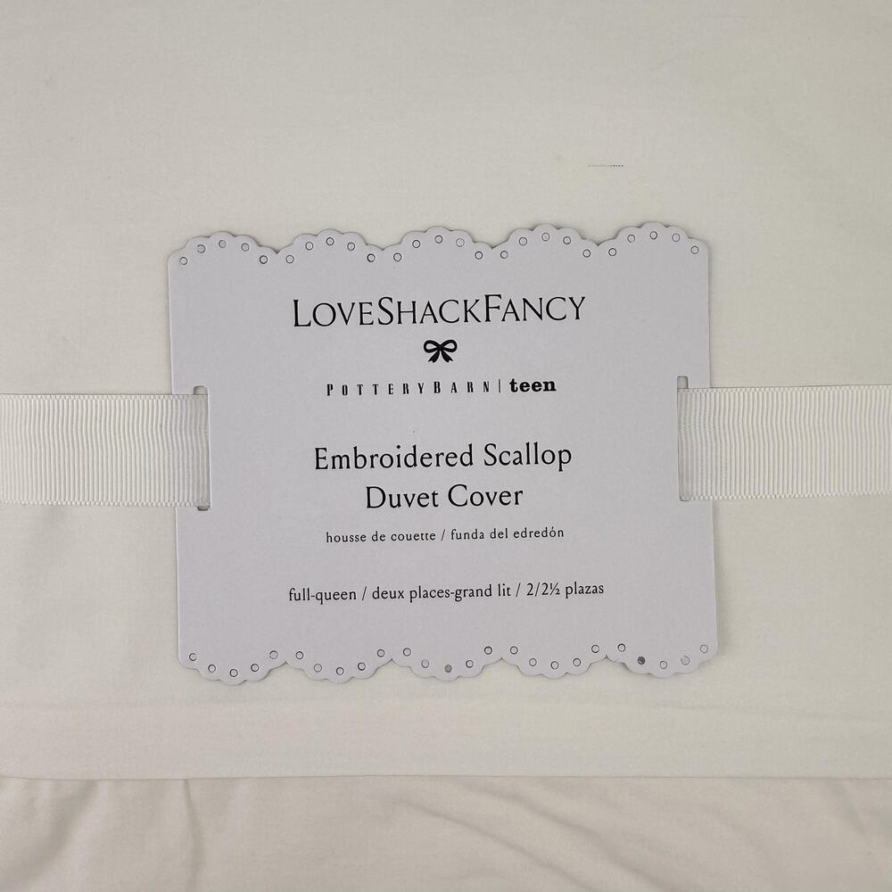 LoveShackFancy X Pottery Barn Teen Embroidered Scallop Duvet Cover FULL/QUEEN - Picture 2 of 7